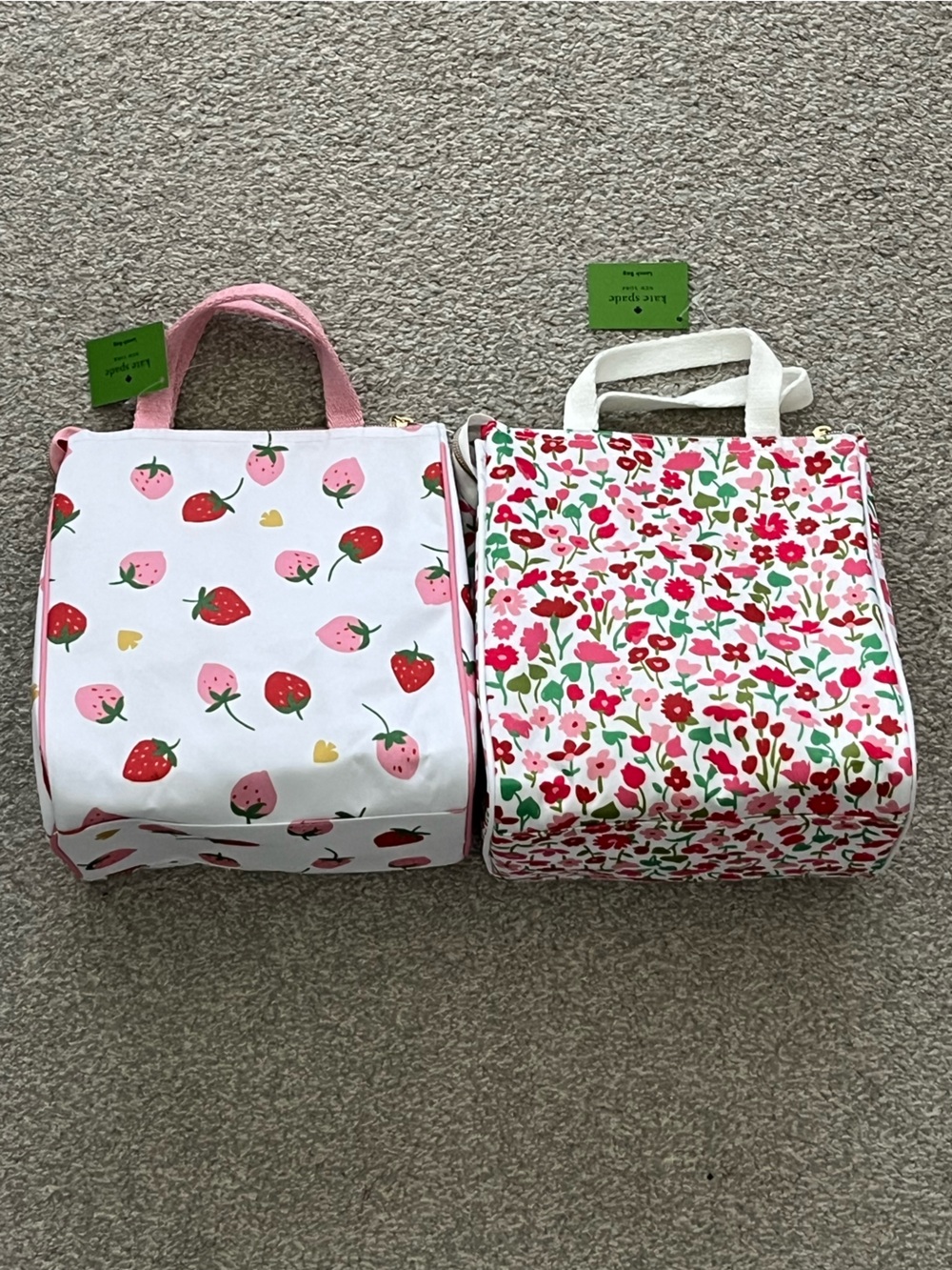 NWT Kate Spade Strawberry & Floral Lunch Bag Duo in White, Pink, Red, Green - Picture 7 of 12